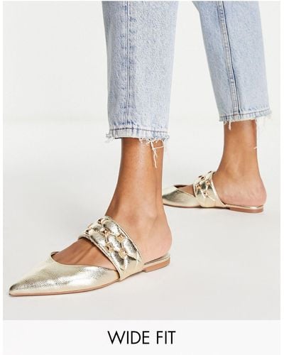 asos Gold Wide Fit Leah Studded Point Ballet Mules