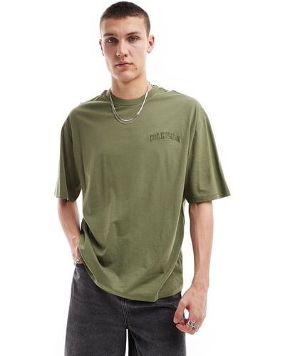 Collusion T-shirt oliva con logo ricamato stile college - Verde