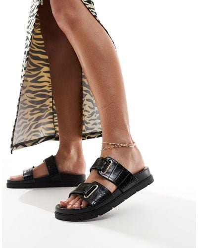 London Rebel Double Strap Footbed Sandals - Brown