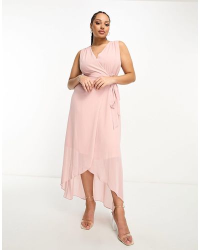 Tfnc Plus Bridesmaid Chiffon Wrap Maxi Dress - Pink