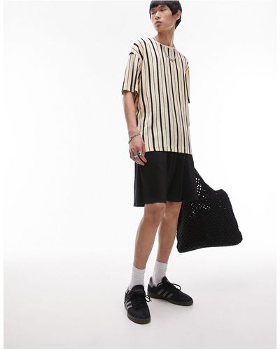 TOPMAN Oversized T-shirt With Vertical Textured Stripe - White