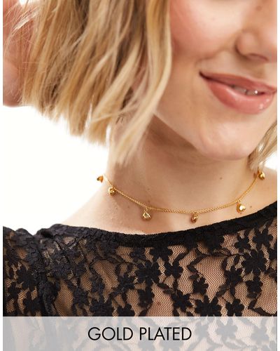 Rachel Jackson 22 Carat Plated Mini Heart Charm Short Necklace With Gift Box - Black