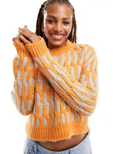 ONLY Wavy Round Neck Sweater - Orange