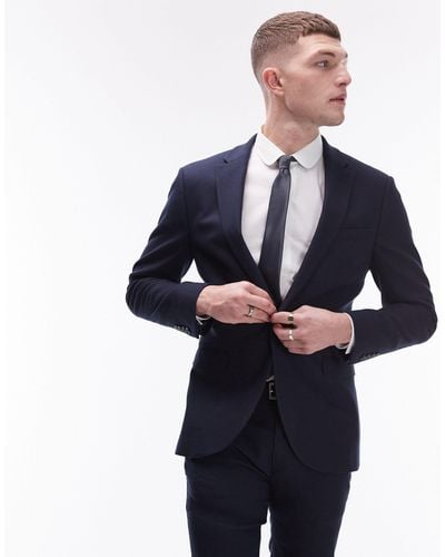 TOPMAN Stretch Super Skinny Textured Suit Jacket - Blue