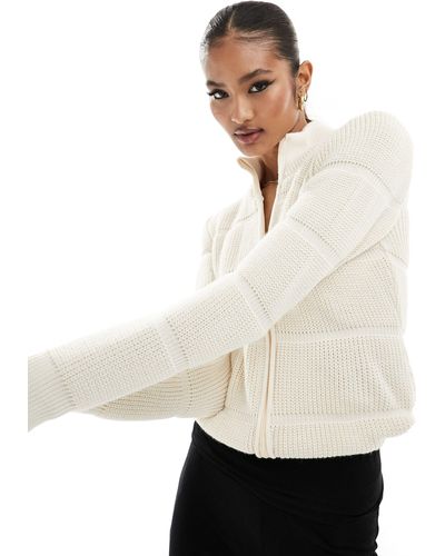 Fashionkilla Bubble Knitted Zip Through Sweater - White