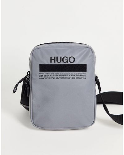 HUGO Record Text Logo Cross Body Bag - Grey
