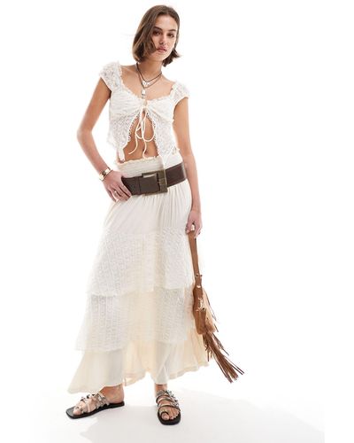 ASOS Crinkle Lace Rara Hem Maxi Skirt - Natural