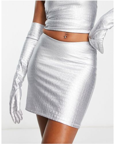 Naked Wardrobe Mini-jupe d'ensemble effet croco à taille basse - Blanc
