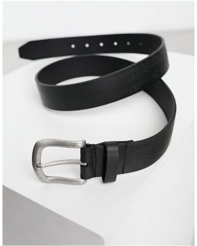 ASOS Leather Belt With Burnished Silver Buckle - Blue