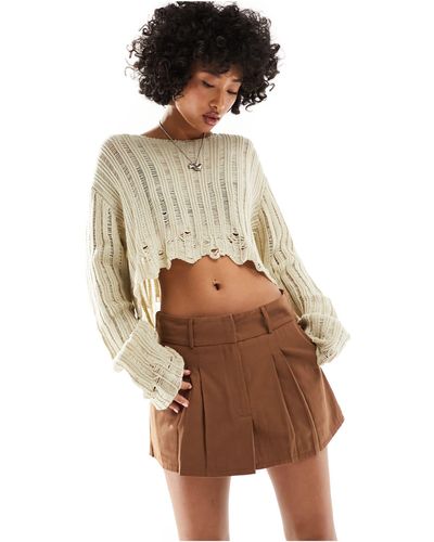 Daisy Street Mini Pleated Skirt - Natural