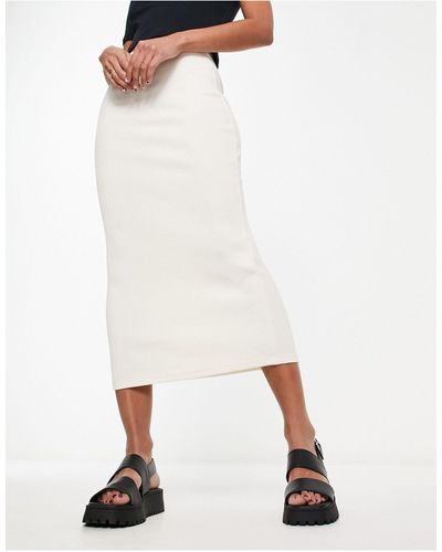 Pull&Bear Ribbed Midaxi Skirt - White