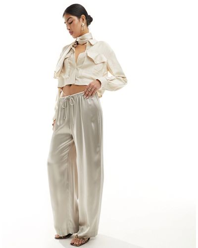 & Other Stories Wide Leg Satin Drawstring Trousers - White