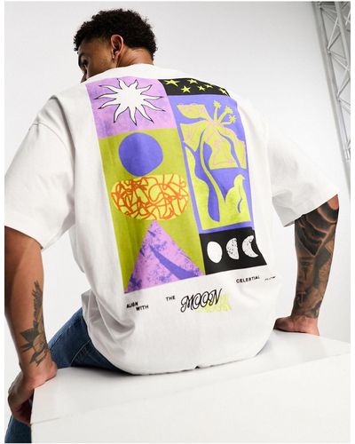 ASOS – oversize-t-shirt mit abstraktem kunst-print hinten - Weiß