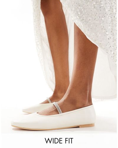 Truffle Collection Wide Fit Bridal Embellished Strap Ballet Pump - White