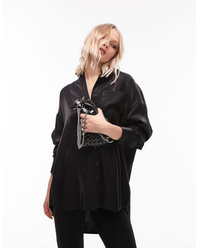 TOPSHOP Premium Oversized Liquid Fabric Shirt - Black
