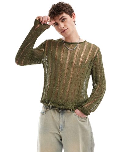 Collusion Distressed Knit Sweater - Green