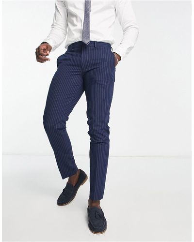 Jack & Jones Premium - pantaloni da abito super slim gessato - Blu