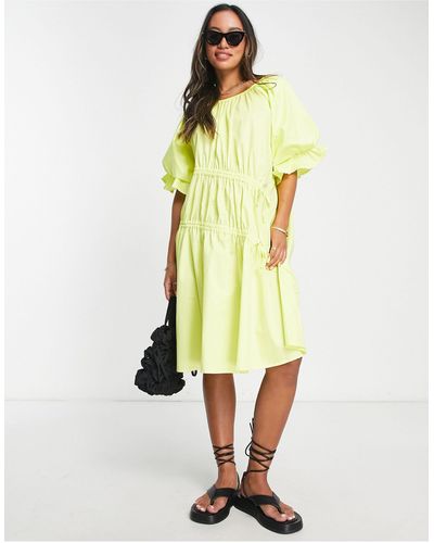 Y.A.S Ruched Puff Sleeve Mini Dress - Yellow