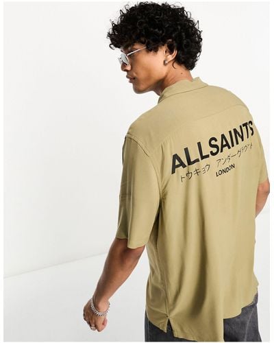 AllSaints Underground - camicia marrone kaki con stampa sul retro