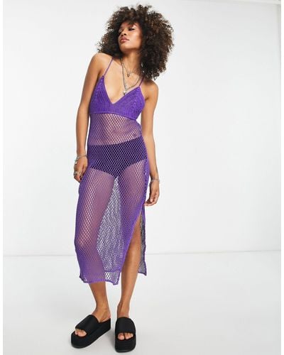 Bershka Crochet Midi Dress - Purple