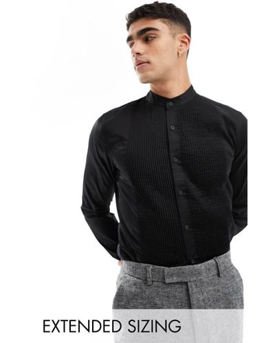 ASOS – formales, eng anliegendes hemdkleid mit latz-detail aus satin - Schwarz