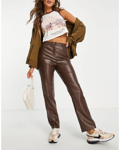 Collusion Faux Leather Straight Trousers - Natural