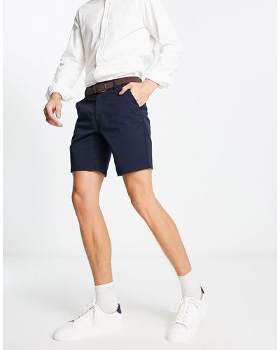 River Island Belted Chino Shorts - Blue
