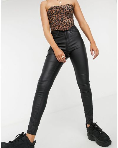 Noisy May Callie - Skinny Jeans Met Hoge Taille En Coating - Zwart