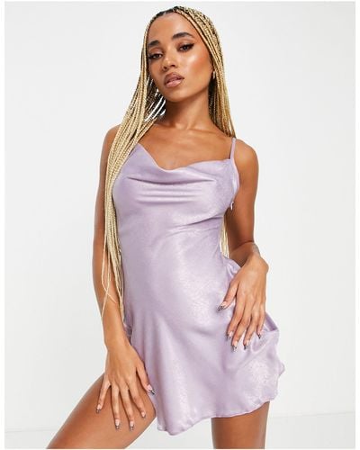 Public Desire Mini Satin Cowl Neck Slip Summer Dress - Purple
