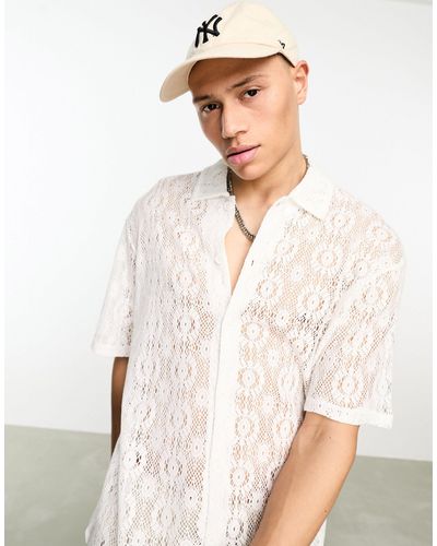 Bershka Gebreid Overhemd Met Borduursels - Wit