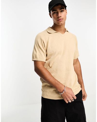 Another Influence Knitted Trophy Neck Polo - Natural