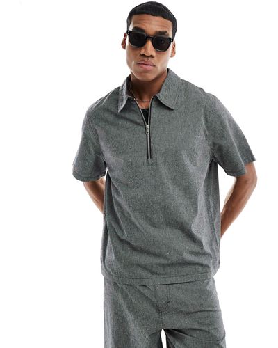 Weekday Dejan Co-ord Relaxed Fit Short Sleeve Polo Zip Shirt - Grey