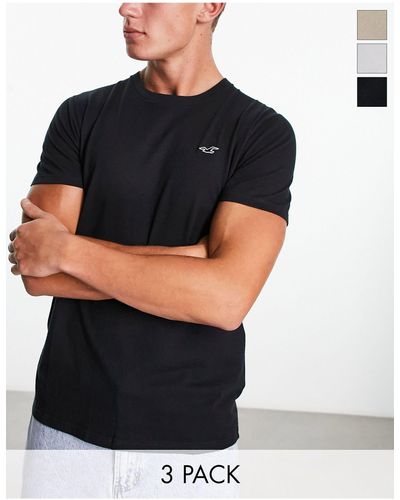 Hollister Confezione da 3 t-shirt color cuoio/grigio/nero con logo