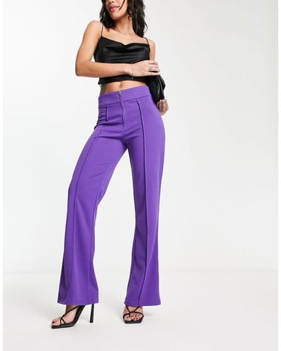 Y.A.S Tailored Wide Leg Trousers With Zip Front - Purple