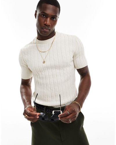 ASOS Muscle Knitted Crew Neck Slubby Rib T-shirt - White