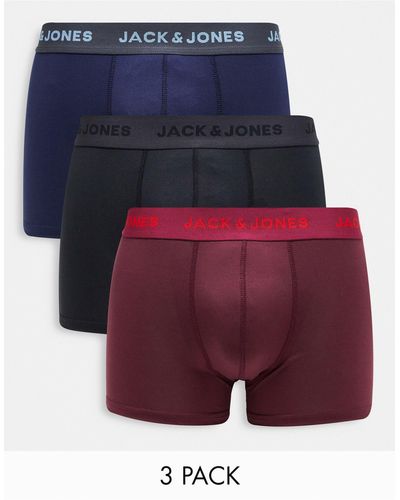 Jack & Jones Confezione da 3 boxer aderenti blu navy, neri e bordeaux