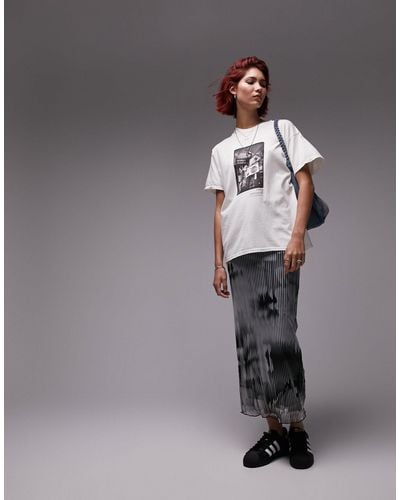 TOPSHOP Photographic Split Mesh Midi Skirt - Grey