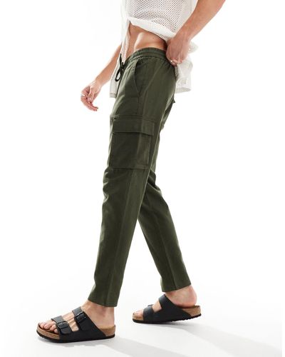 Only & Sons Linen Mix Tapered Fit Cargo - Green