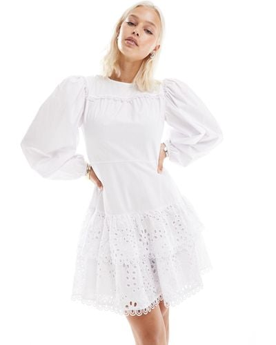 Glamorous Long Sleeve Mini Smock Dress - White