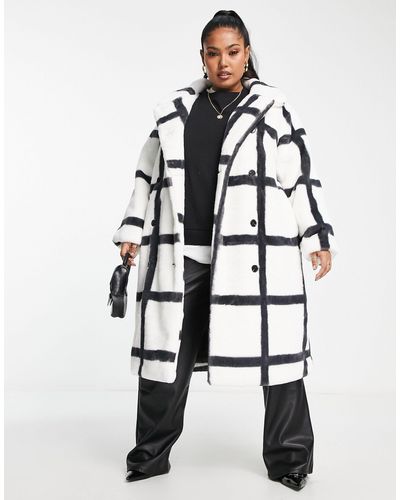 Simply Be Double Breasted Faux Fur Coat - White