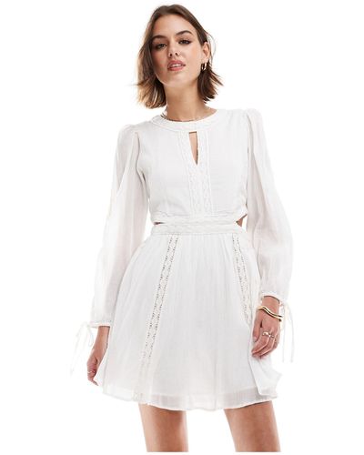 Mango Broderie Mini Dress - White