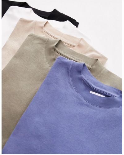 TOPMAN Confezione da 5 t-shirt oversize nera, bianca, blu, kaki e pietra
