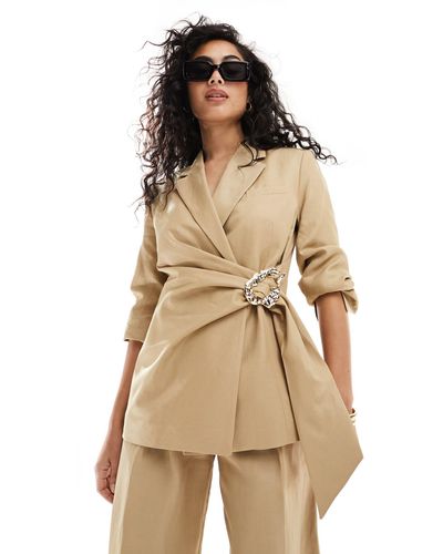& Other Stories Co-ord Linen Blend Blazer With Front Buckle Detail - Natural