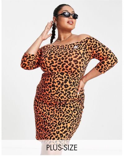 adidas Originals X Rich Mnisi Plus All Over Leopard Print Bardot Dress - Multicolour