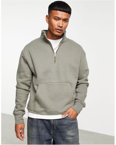 Pull&Bear Half Zip Sweatshirt - Grey