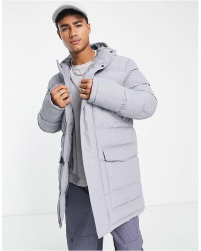 French Connection Longline Padded Parka With Hood - Blue