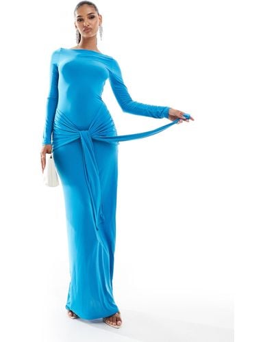 ASOS Tie Front exaggerated Drape Maxi Dress - Blue