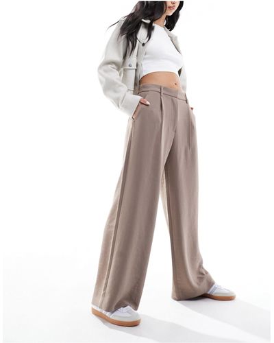 Abercrombie & Fitch Sloane - pantaloni sartoriali a vita alta color talpa - Bianco