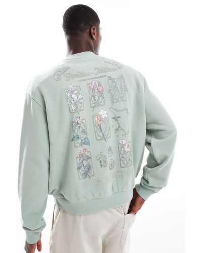 ASOS Boxy Fit Sweatshirt With Flower Prints - Blue
