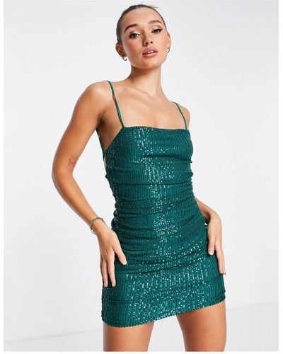 Lola May Sequin Strappy Back Mini Dress - Green